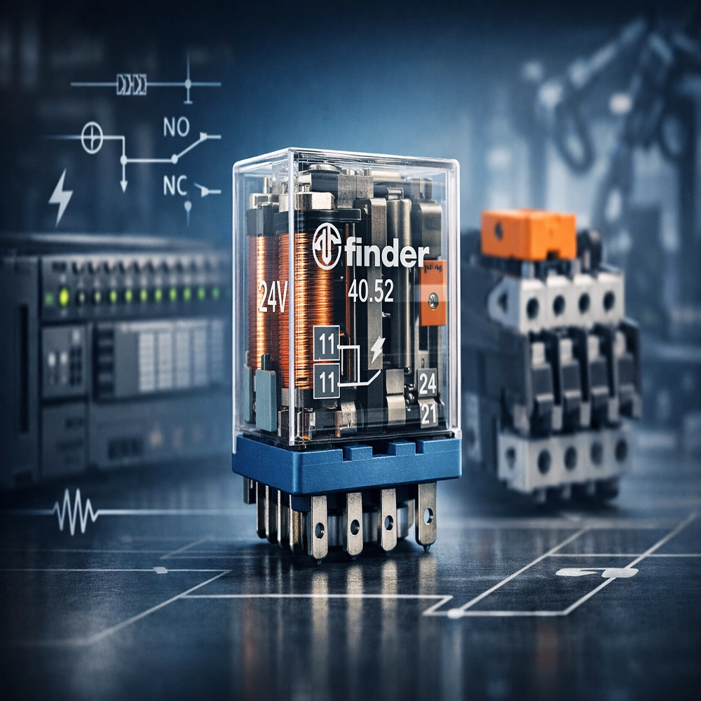 بررسی فنی و کاربرد رله ۲۴ ولت ۸ پایه فیندر در مدارهای فرمان