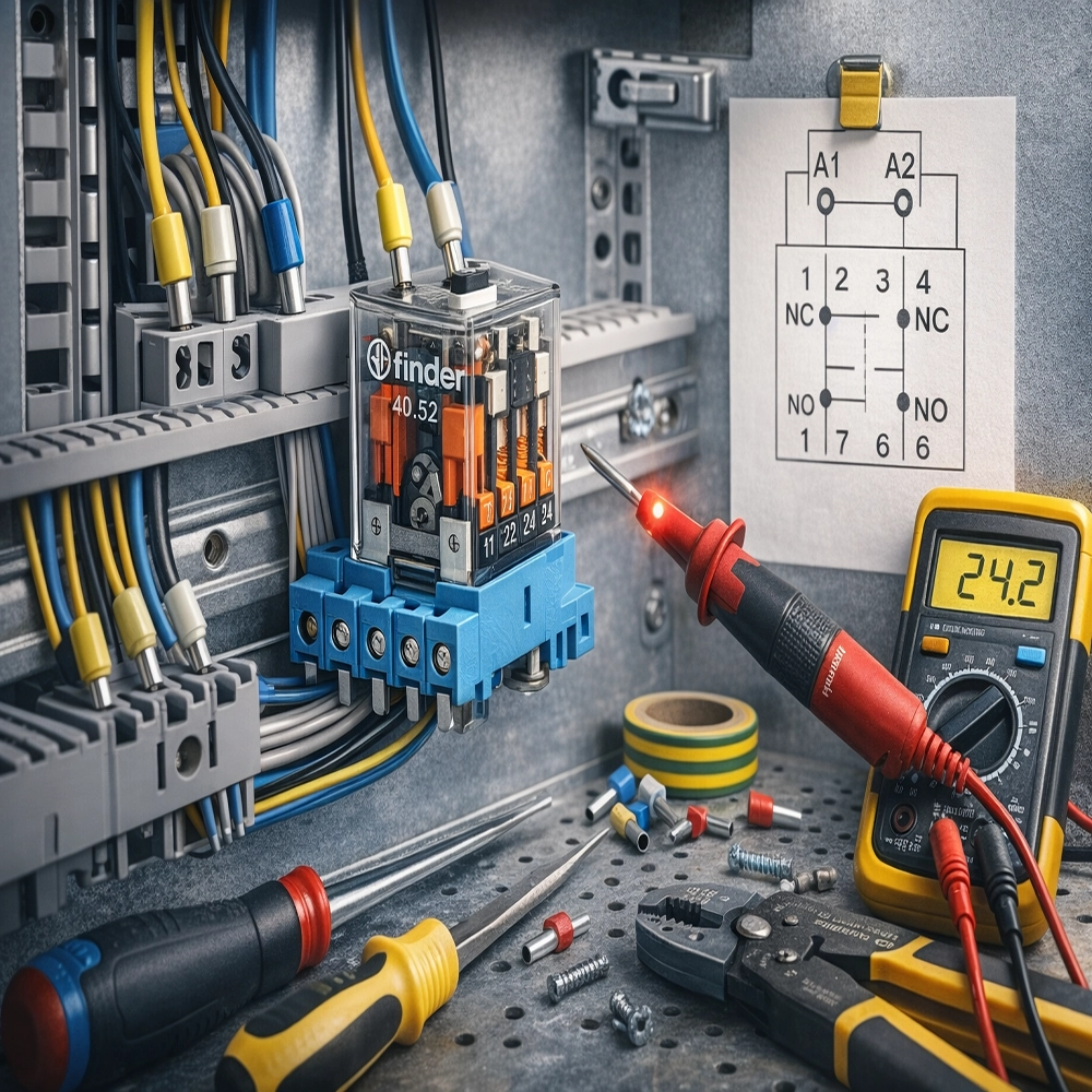 راهنمای نصب و سیم‌کشی رله‌های شیشه‌ای تابلویی فیندر